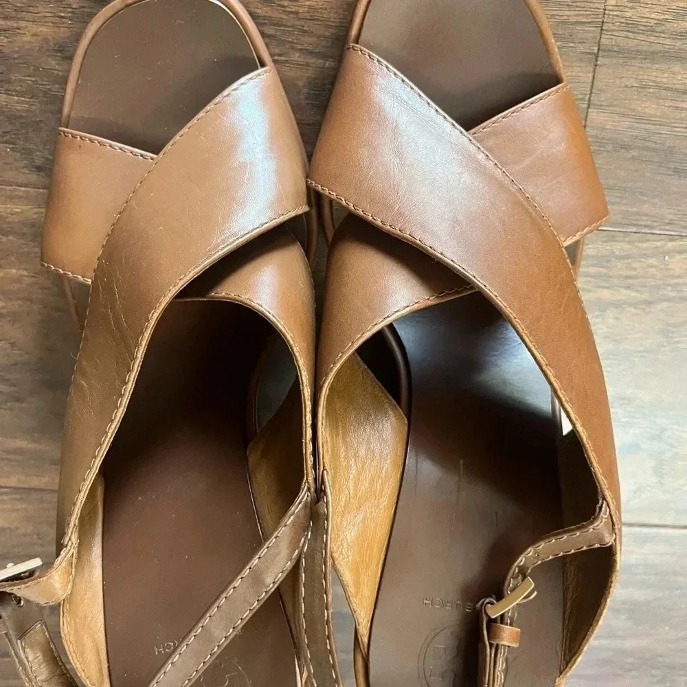 Authentic Tory Burch Gabrielle Wedge Sandals- Size 9 Brown